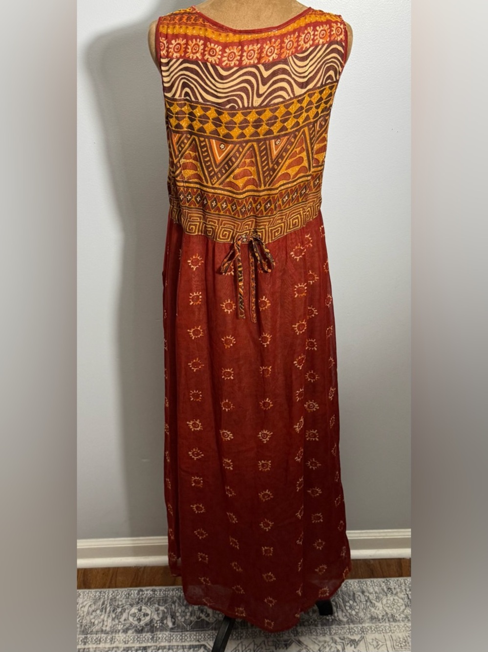 René Derhy Boho 100% Viscose Vintage Maxi Dress Whimsical Festival Vintage Med - Picture 9 of 11